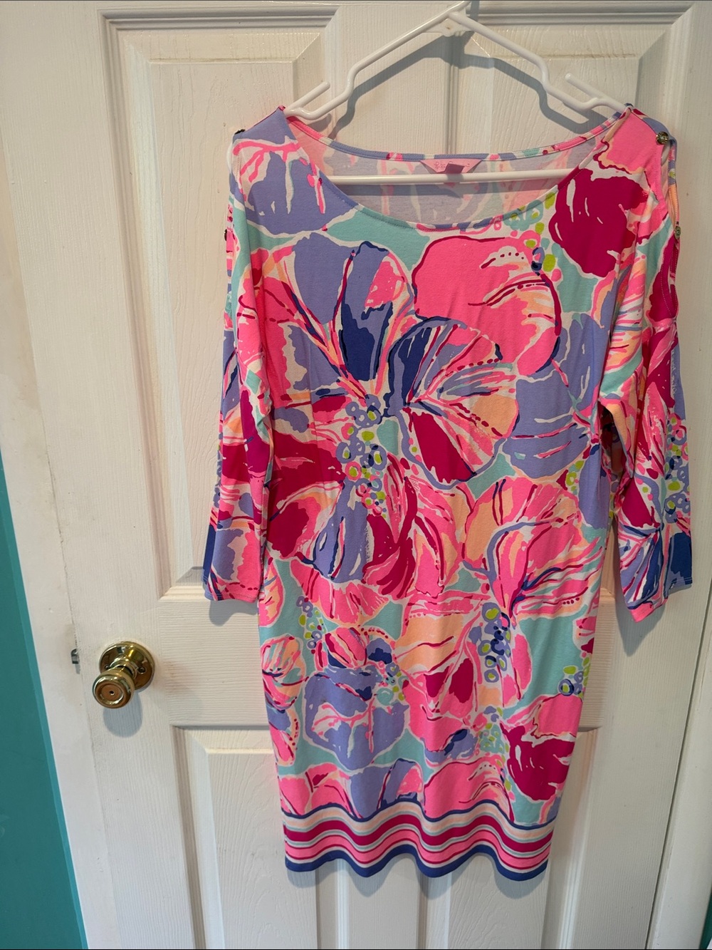 Lilly Pulitzer Pink Lavender Aqua Floral Shift Dress